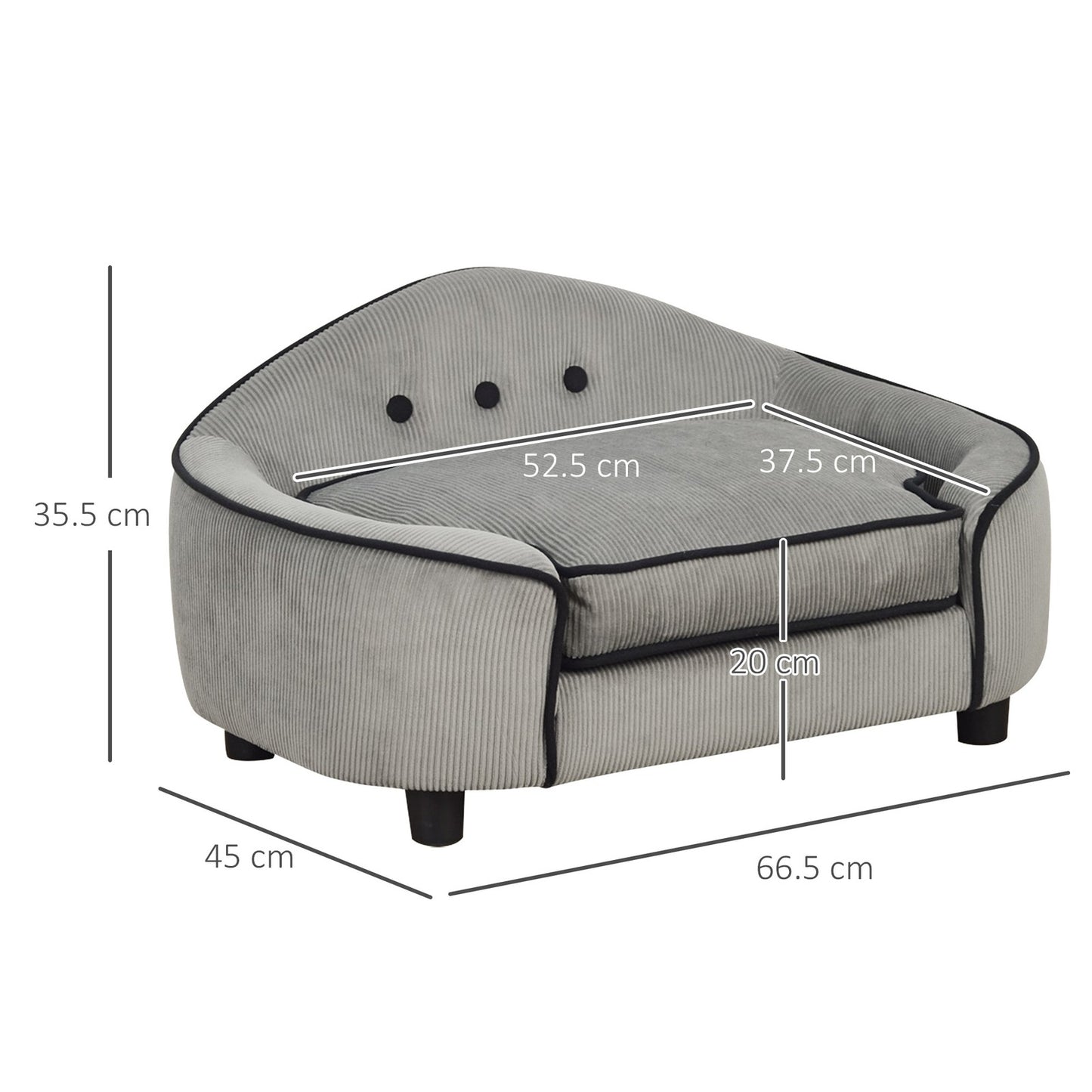 Raised Dog Sofa Bed - Soft Padded Pet Couch For Small Dogs.
