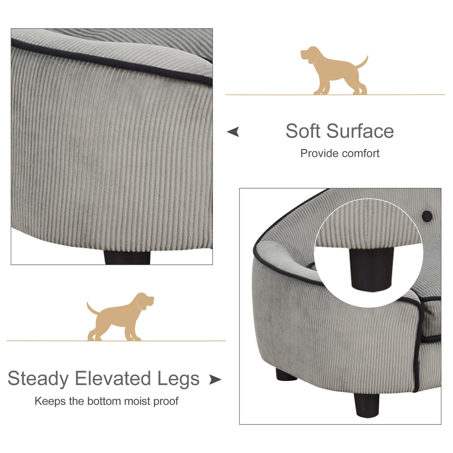 Raised Dog Sofa Bed - Soft Padded Pet Couch For Small Dogs.