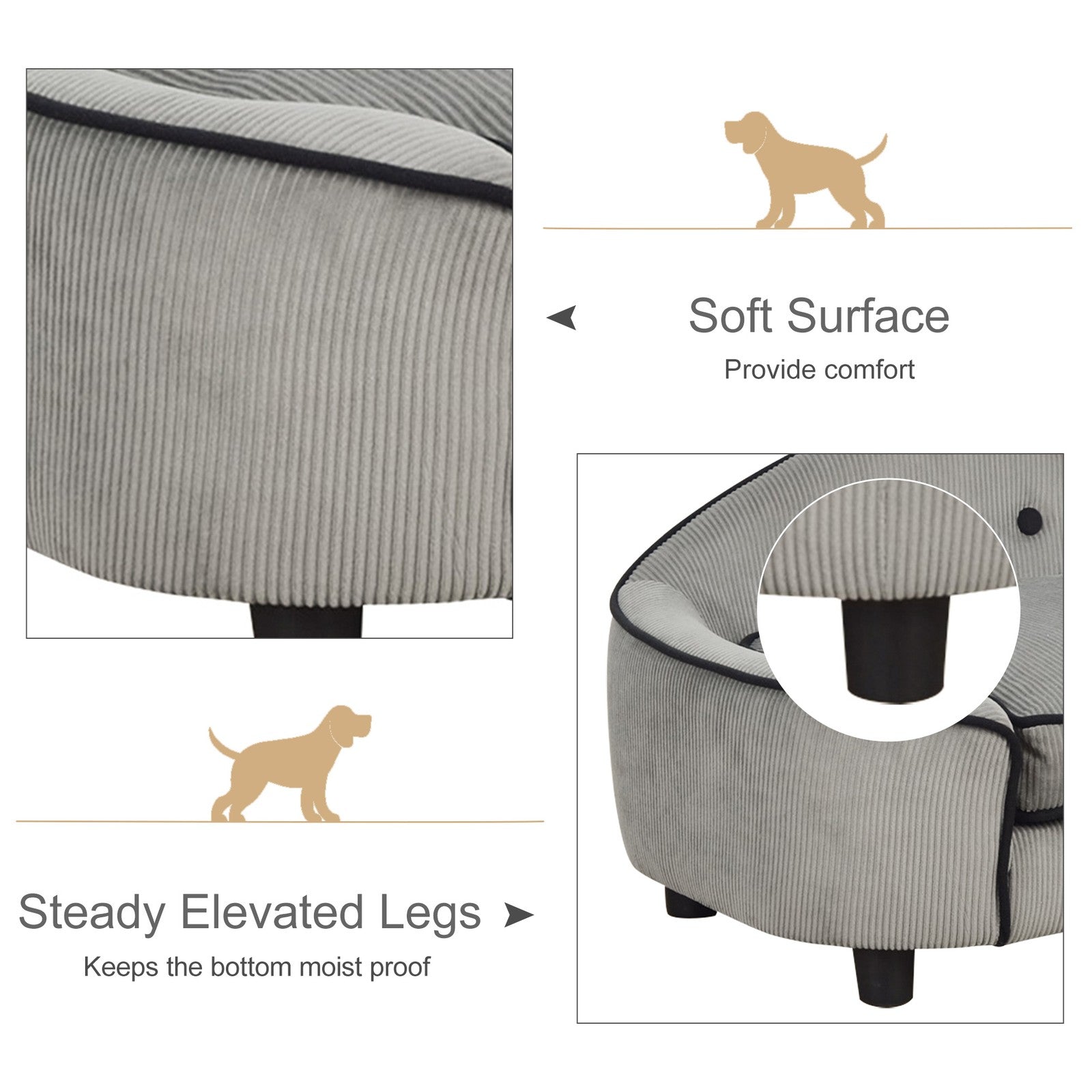 Raised Dog Sofa Bed - Soft Padded Pet Couch For Small Dogs.
