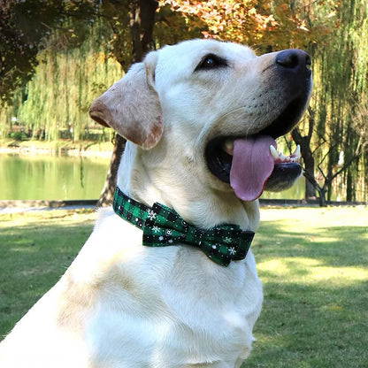 Christmas Dog Collar with Bow Tie -  Festive Plaid Collar for Dogs.