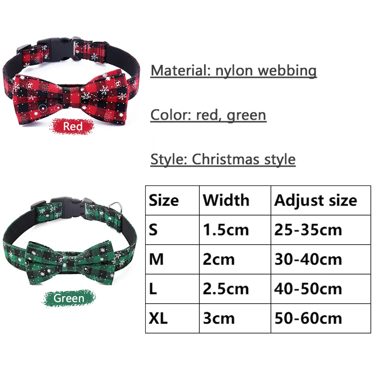 Christmas Dog Collar with Bow Tie -  Festive Plaid Collar for Dogs.