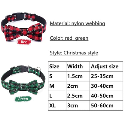 Christmas Dog Collar with Bow Tie -  Festive Plaid Collar for Dogs.