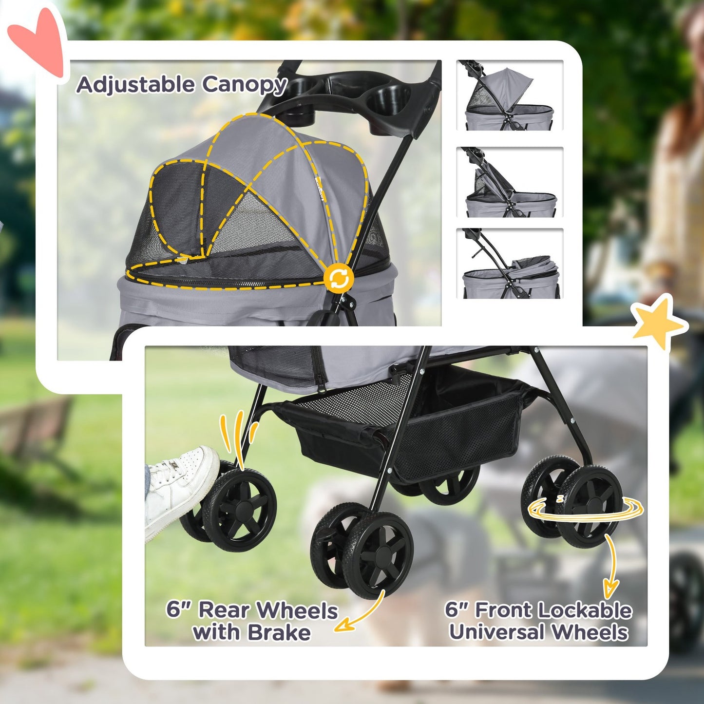 Foldable Pet Stroller - Comfortable Travel Pushchair for Small Dogs & Cats.