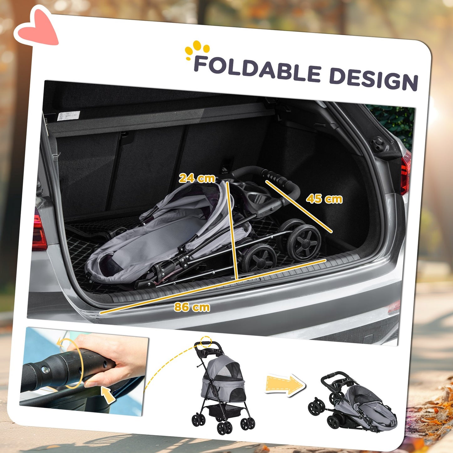 Foldable Pet Stroller - Comfortable Travel Pushchair for Small Dogs & Cats.