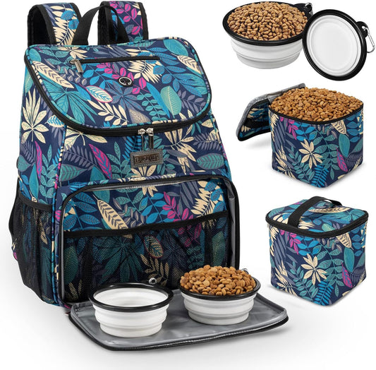Dog Travel Backpack - Airline Approved Pet Travel Bag with Collapsible Bowls & Food Containers.