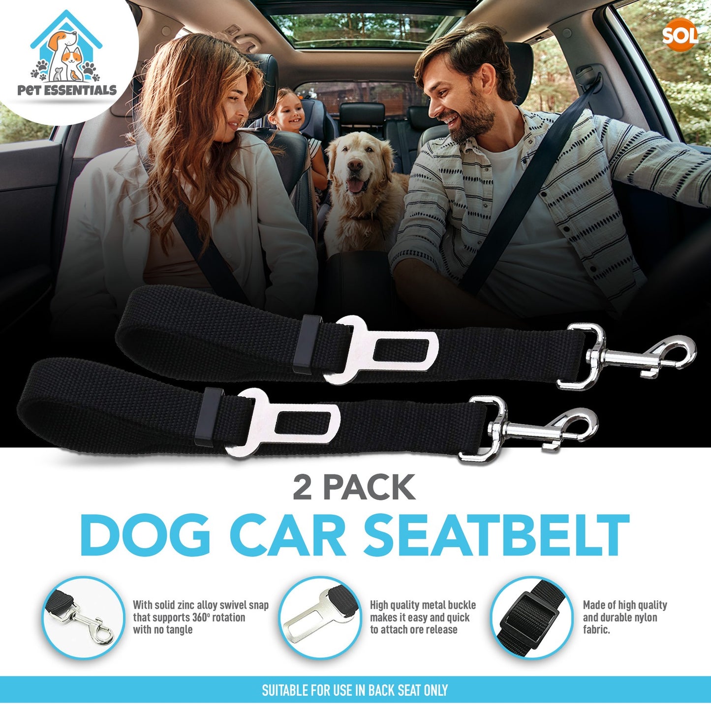 2-Pack Adjustable Dog Car Seat Belt - Travel Safety Restraint.