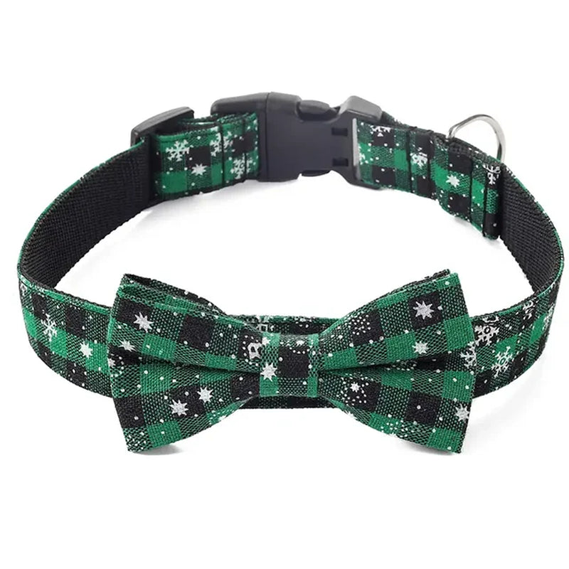 Christmas Dog Collar with Bow Tie -  Festive Plaid Collar for Dogs.