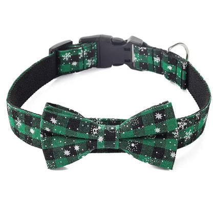 Christmas Dog Collar with Bow Tie -  Festive Plaid Collar for Dogs.