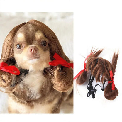 Funny Pet Wig for Dogs & Cats - Adjustable Costume Hairpiece for Photos, Parties & Tiktok