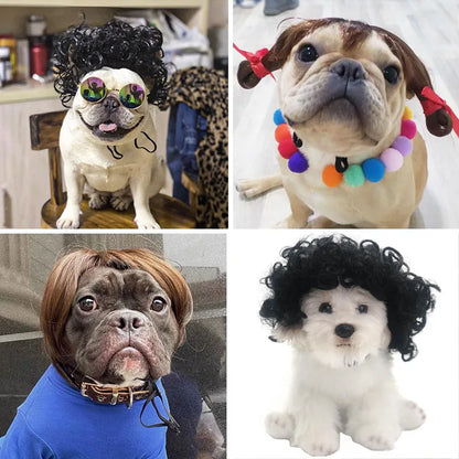 Funny Pet Wig for Dogs & Cats - Adjustable Costume Hairpiece for Photos, Parties & Tiktok