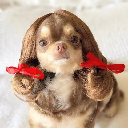 Funny Pet Wig for Dogs & Cats - Adjustable Costume Hairpiece for Photos, Parties & Tiktok