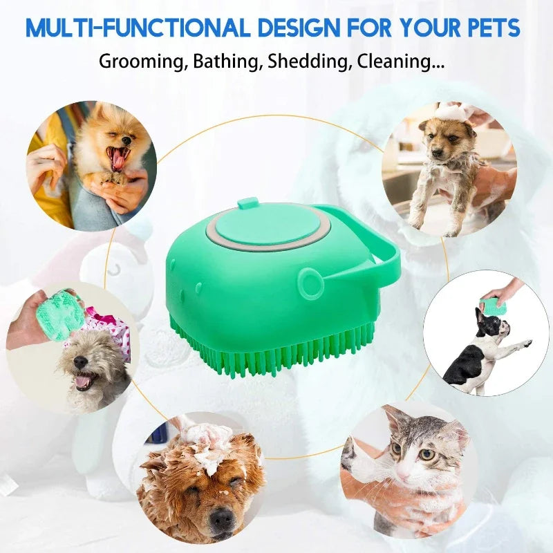 2-in-1 Silicone Shampoo Brush & Bath Massager for Dogs & Cats.