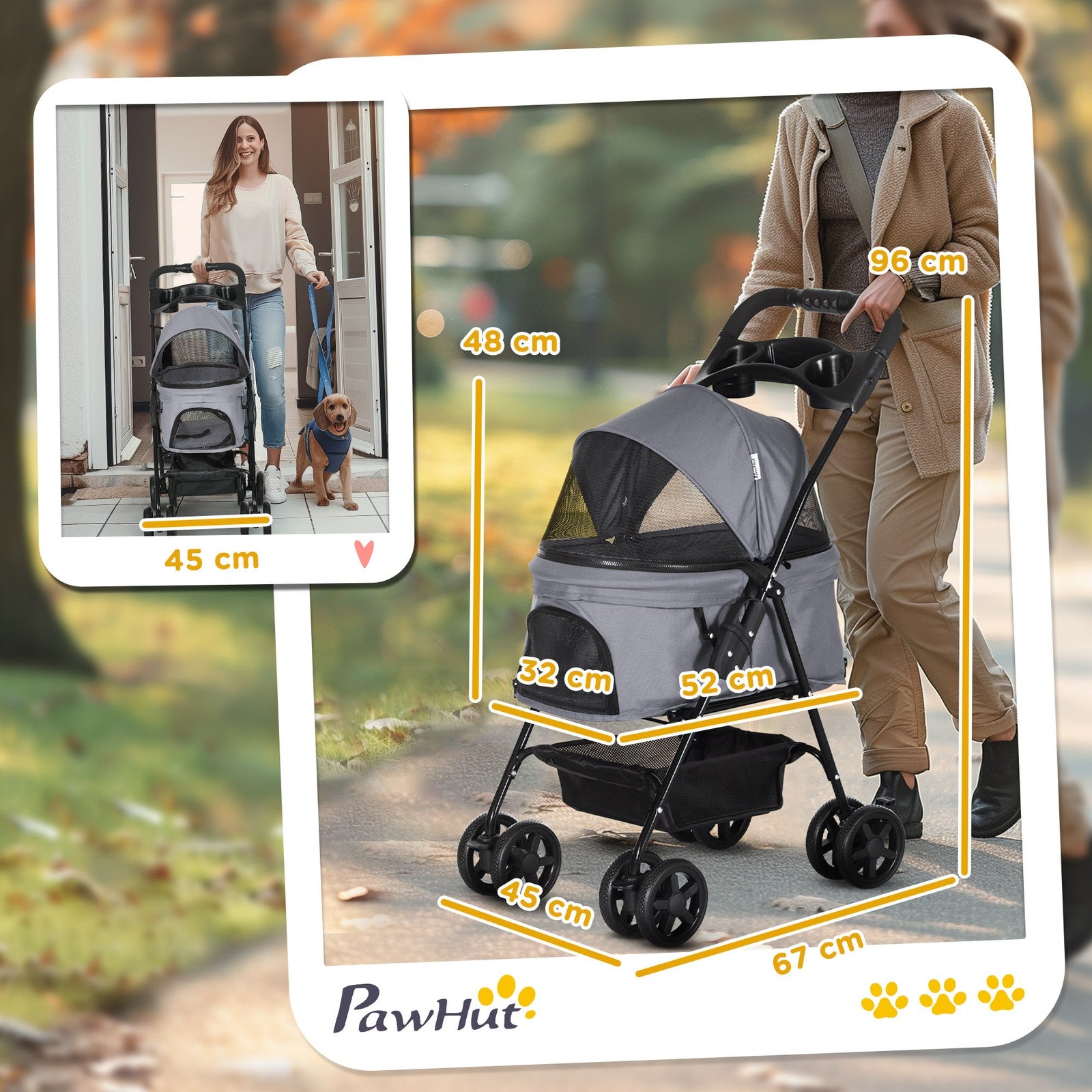 Foldable Pet Stroller - Comfortable Travel Pushchair for Small Dogs & Cats.