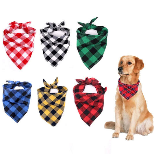 Classic Check Dog Bandana - Soft Neck Scarf For Dogs.