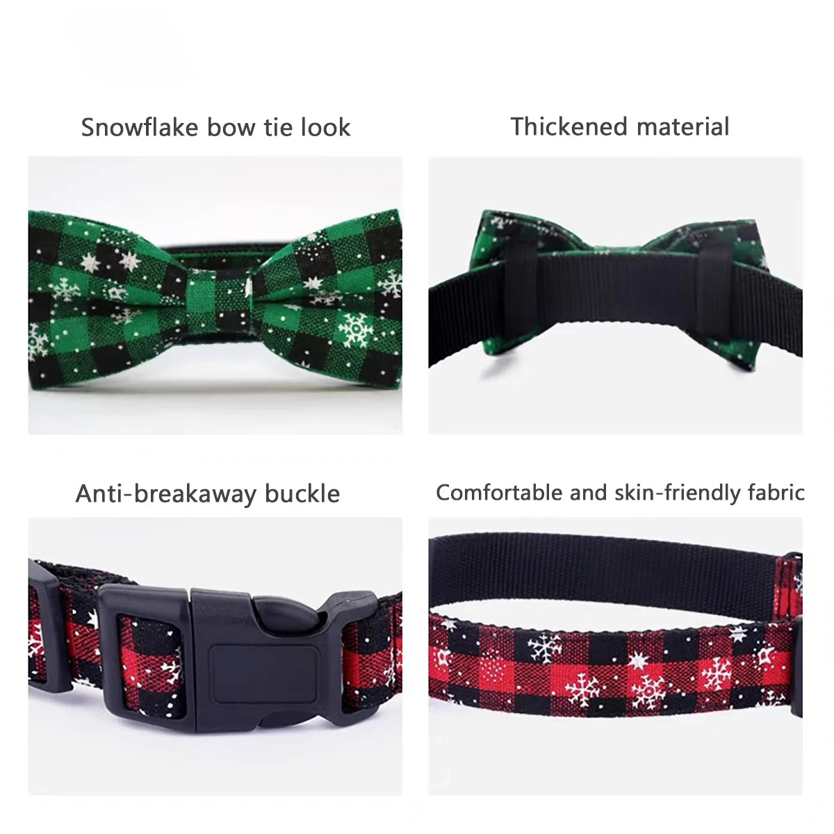 Christmas Dog Collar with Bow Tie -  Festive Plaid Collar for Dogs.