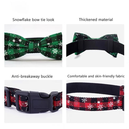 Christmas Dog Collar with Bow Tie -  Festive Plaid Collar for Dogs.
