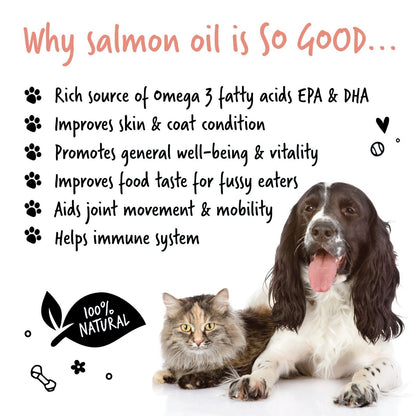 Bugalugs Dog Salmon Oil 100% Pure Dogs, Cats & Pets 500Ml, Healthy Skin & Coat