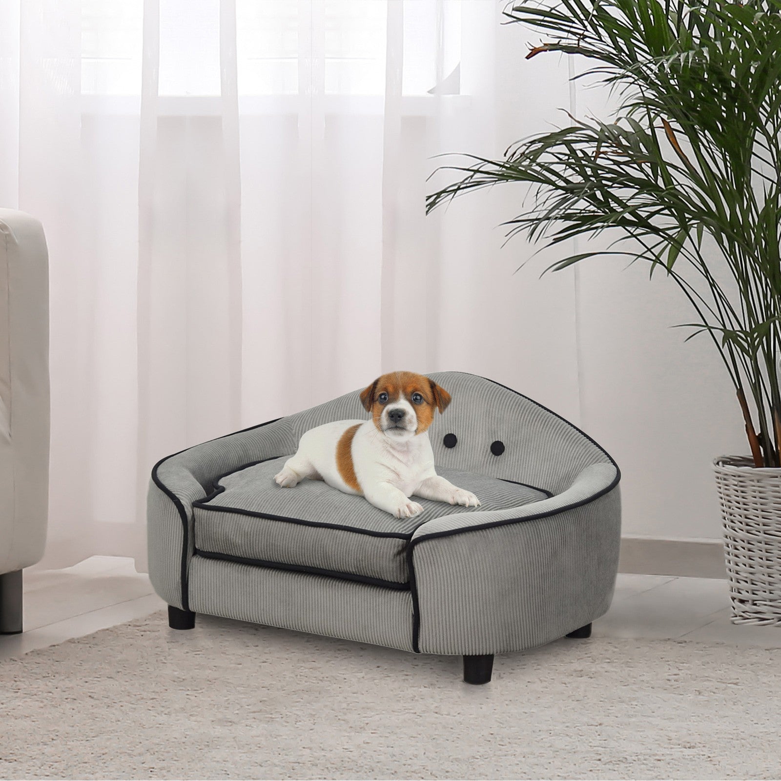 Raised Dog Sofa Bed - Soft Padded Pet Couch For Small Dogs.