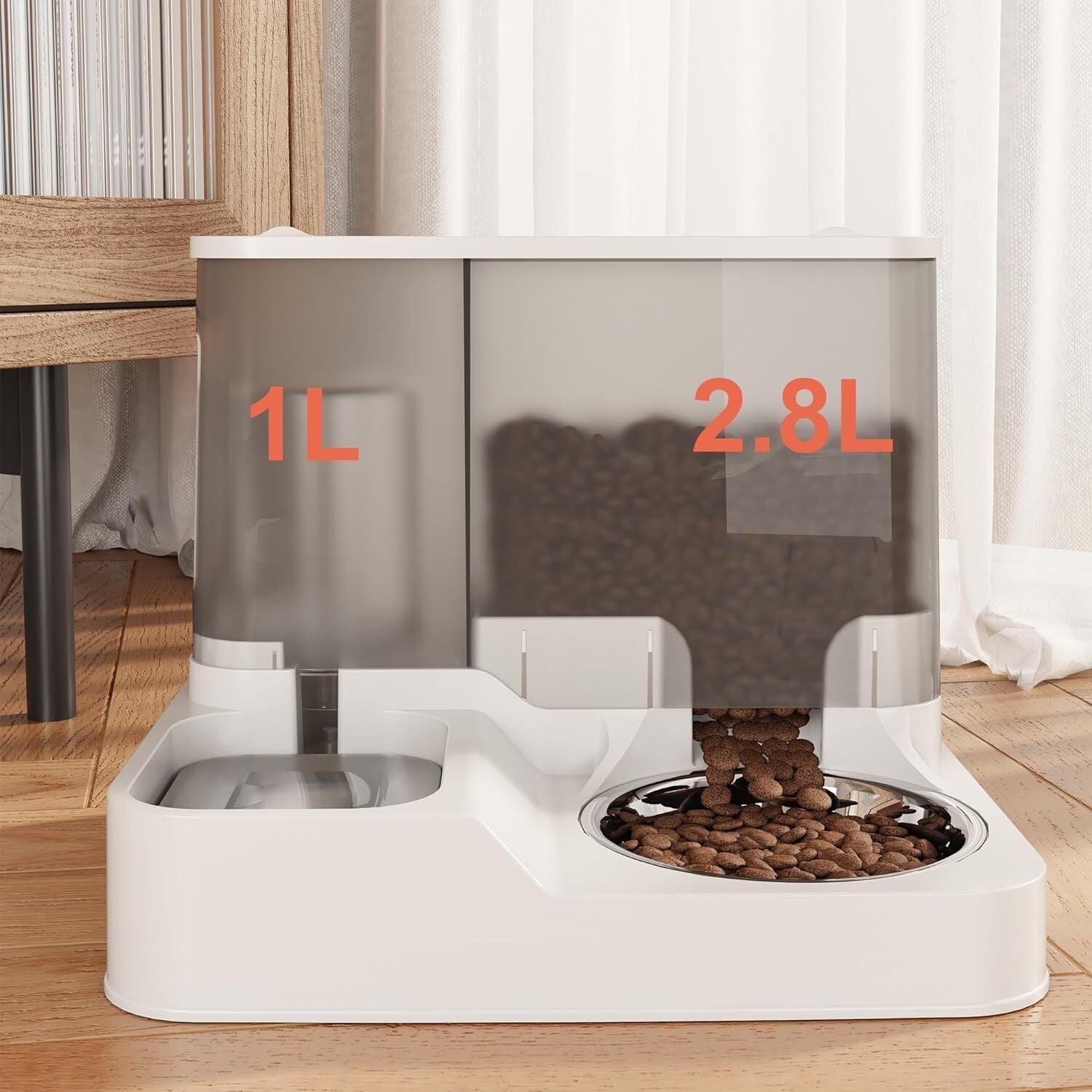2-In-1 Feeder Food Water Dispenser Bowl Automatic Dog & Self Feeding