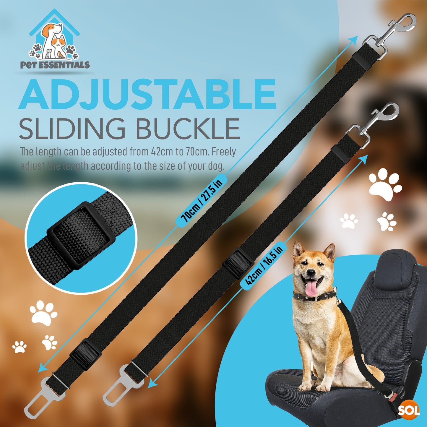 2-Pack Adjustable Dog Car Seat Belt - Travel Safety Restraint.