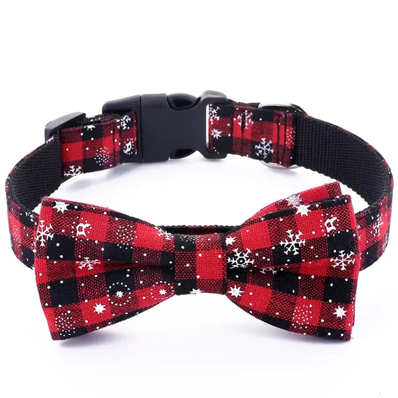 Christmas Dog Collar with Bow Tie -  Festive Plaid Collar for Dogs.