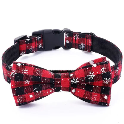 Christmas Dog Collar with Bow Tie -  Festive Plaid Collar for Dogs.