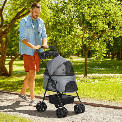 Foldable Pet Stroller - Comfortable Travel Pushchair for Small Dogs & Cats.