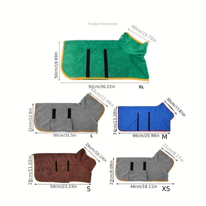 Microfibre Dog Bathrobe - Quick Dry Absorbent Towel Coat for Dogs.